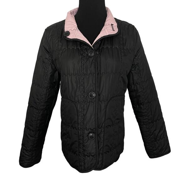 Vintage Reversible Quilted Jacket Down Filled Baby Pink Embroidered Puffer Coat - Picture 5 of 13